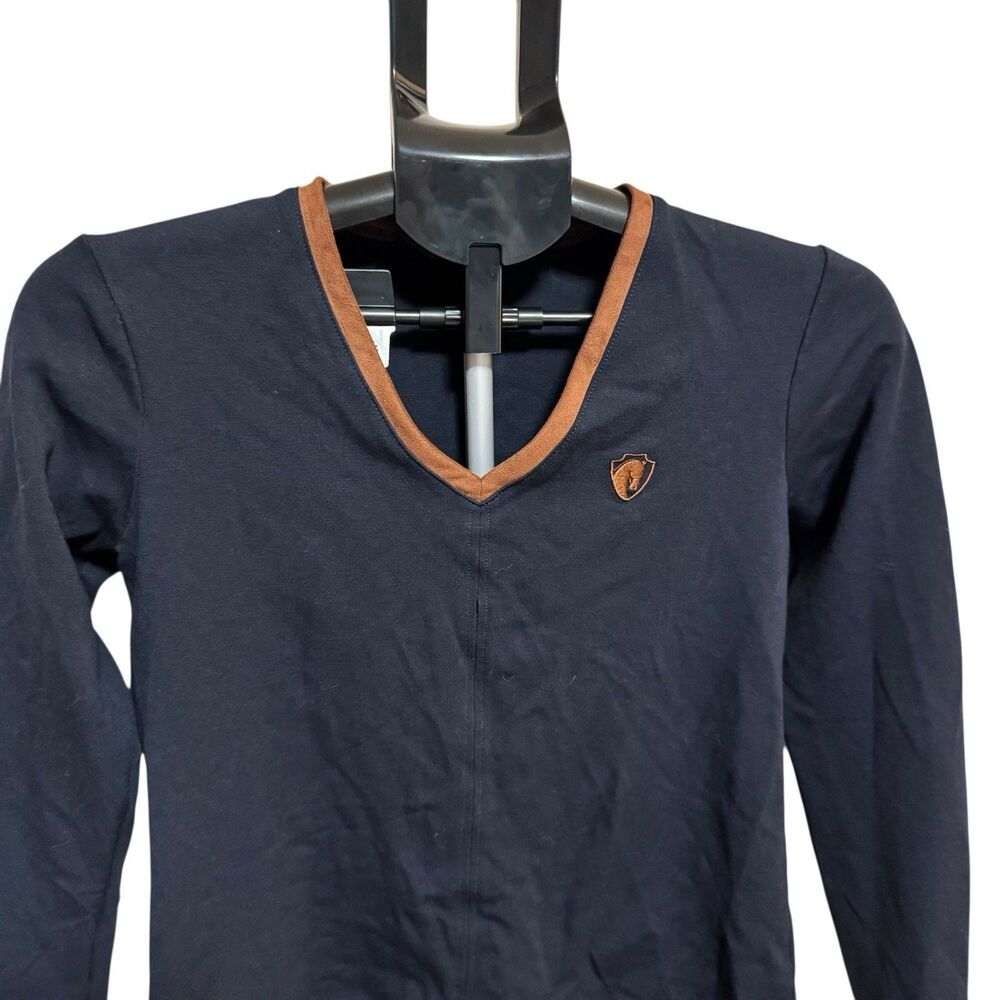 Arista Equestrian Women's Quintessential V-Neck Navy Blue Brown Small‎ Horse - Picture 4 of 12